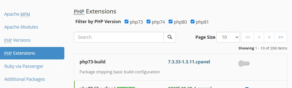 PHP Extensions in whm